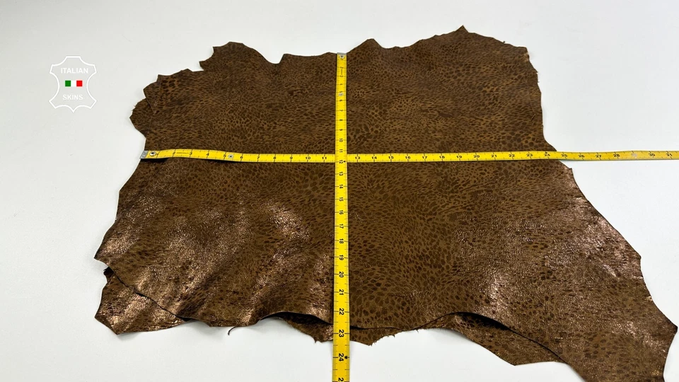 METALLIC BRONZE SHIMMER LEOPARD PRINT ON Goat leather 2 skins 7sqf 0.8mm C4765 - Image 4 of 4