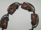 Vintage MARKED STERLING SILVER BROWN STONE LINK BRACELET Leopard Skin Jasper?~EX — photo 4
