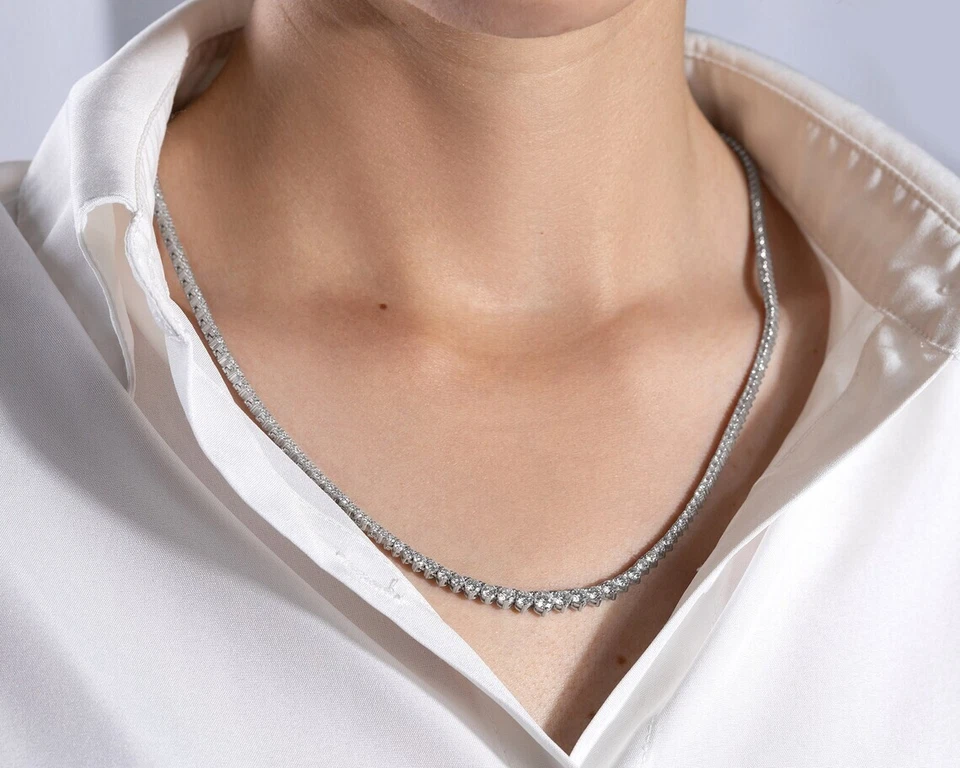 Collar Tenis Moissanite Graduado 3 Puntas 30ct Oro Blanco 14k D VVS2 Foto 3 de 4