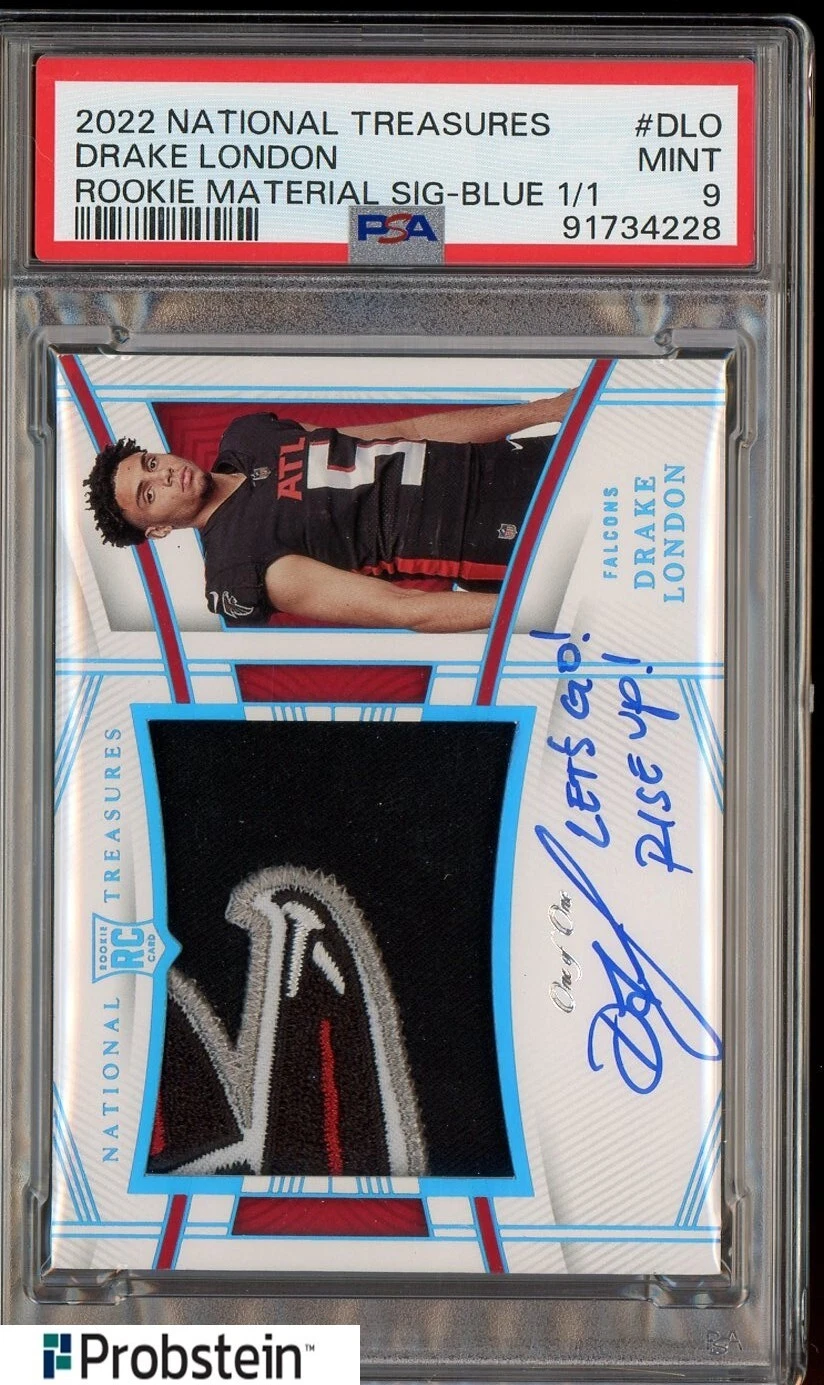 Drake London Panini National Treasures Rookie Material Signature #DLO Blue 1/1