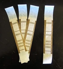 100  SELF SEALING BROWN $5000 CURRENCY STRAPS MONEY BILL BANDS PMC BRAND BAND