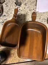 Complimentary Pair Primitive Hand Carved Wooden Dry Good Scoops Vintage