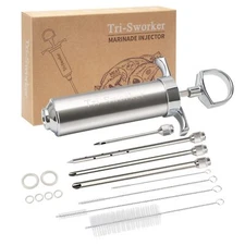 Tri-Sworker Meat Injector Syringe for Smoking with 4 Marinade Flavor Food Inject