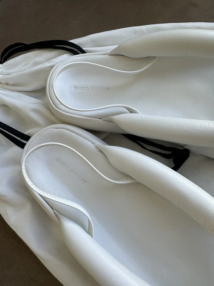 Isabel Marant Sandalias Tanga Hinchadas Cuero Orene Genuino - Blanco, Talla 37 Foto 2 de 4