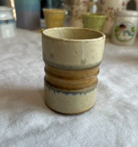 Handleless mug Art pottery tumbler ceramic Aesthetic Cappuccino Espresso Tea VTG