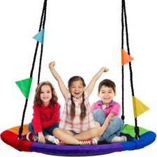 Columpio Árbol 40" en Multicolor Arco Iris Niños Interior/Exterior Estera Redonda Platillo Columpio