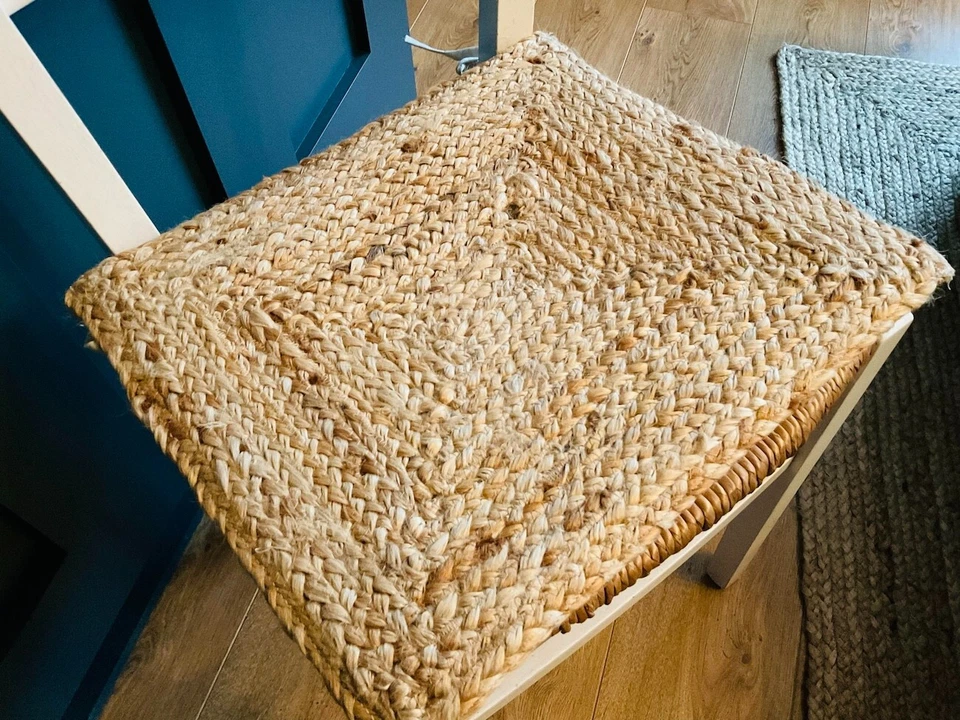 Jute Seat Pad Comfort Padding Seat Cushion With Ties Natural Braided Cushions - Image 4 of 4