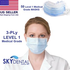 Surgical Mask 3Ply Level 1 Masks Elastic Ear Loop Blue Disposable Face Filter 50
