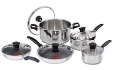 T-fal Stainless Steel Cookware Set, Non-Stick, Dishwasher & Oven Safe, 10-pc