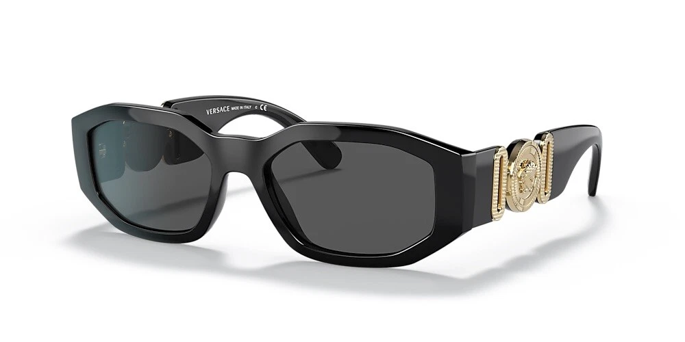 VERSACE VE4361 GB1 87 Medusa Biggie Black Gold Grey Lens Sunglasses Authentic