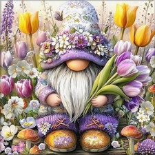 Gnome Flowers Round 5D Diamond Painting Kit Full Drill DIY Wall Art Decor