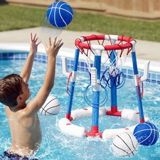 2-in-1 Pool Basketball Hoop Ring Toss Game, Floating Pool Toys for Kids