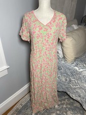 April Cornell Floral Maxi Dress Pink Green Cottagecore Boho India Womens M