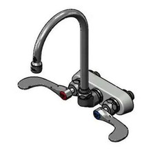 T S Brass 4" Wall Mount Workboard Faucet w/ 5-3/4" Swivel Gooseneck