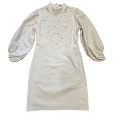 Boston Proper White 3/4 Sleeve Knee Length Lace Beaded Dress sz 4 Wedding Retro