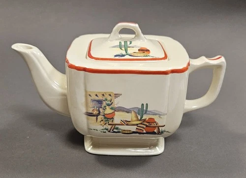 Homer Laughlin Century shape Teapot HACIENDA pattern 1930s Makers of Fiesta