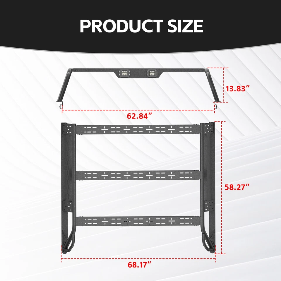 13.8'' Full-Size Bed Racks Cargo Carrier For 2016-2018 Silverado & Sierra 1500 - Imagem 3 de 4
