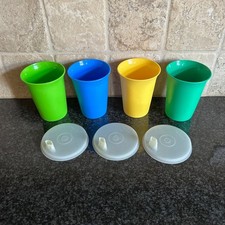 Vtg TUPPERWARE 109 Bell Tumblers 7 Oz Kids Sippy Cups Lot Set of 4 Cups 3 Lids