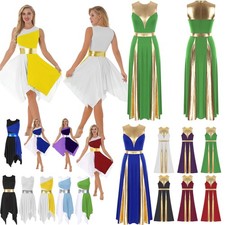 Women's Long Maxi Worship Praise Dance Costume Gold Color Block Prom Dancewear