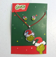 The Grinch Necklace  Stud Earrings Set   Dr. Seuss Christmas Jewelry