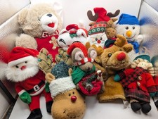 christmas plush lot of 10 including reindeer, snowman, cat, bear, mouse, santa