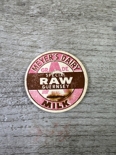 Vintage Meyers Dairy Special Raw Guernsey Milk Lid Cap Pink & Brown