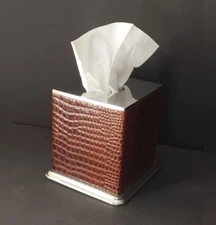 VINTAGE Crocodile Pattern Tissue Box Cover Brown 5.5" tall