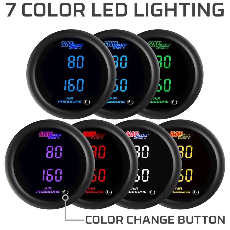 GLOWSHIFT TINTED FACE DUAL DIGITAL AIR PRESSURE AIR RIDE SUSPENSION GAUGE 52mm - Image 4 of 4