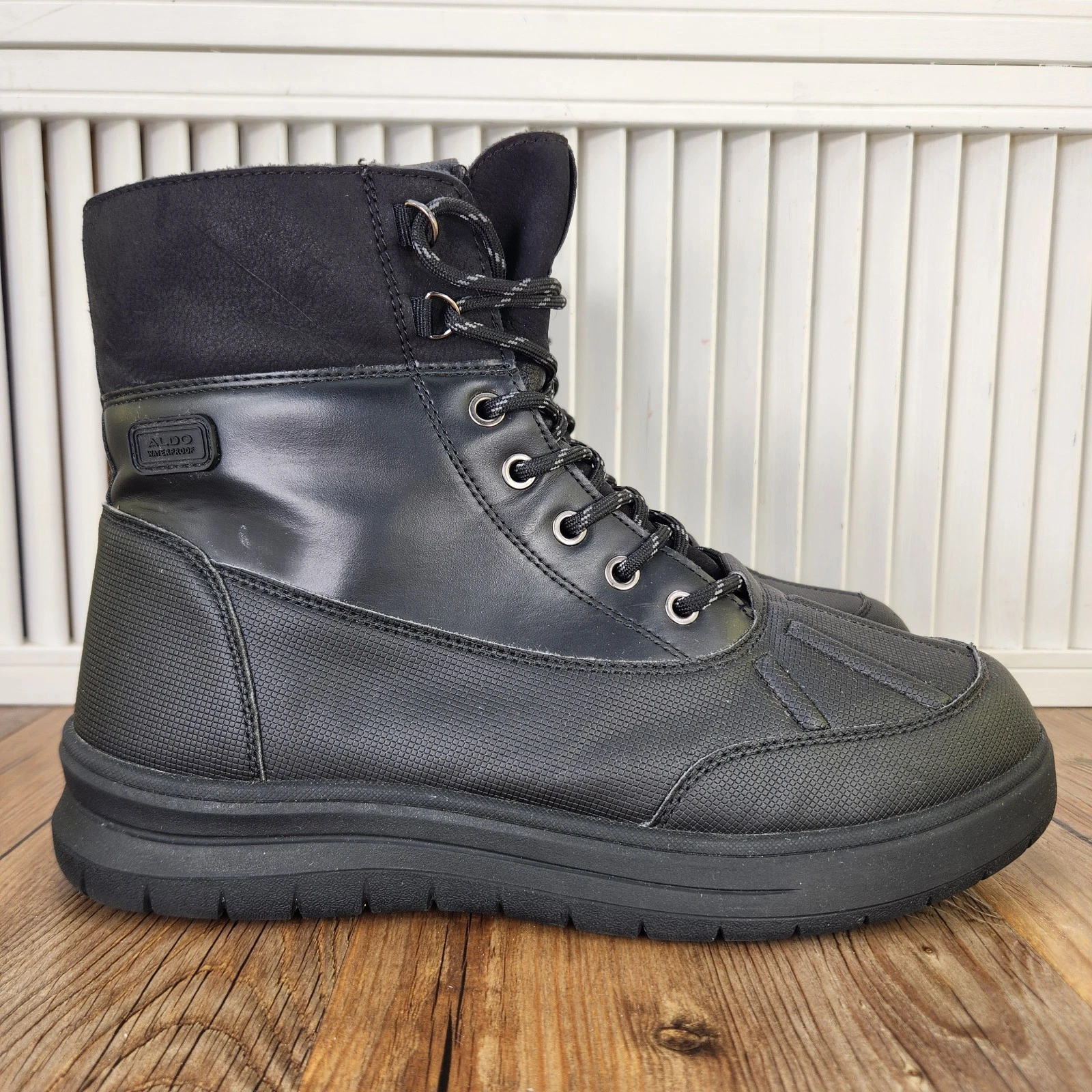 Aldo Snowmass Midland Mens 10 M Black Waterproof Faux Fur Lined Ankle Snow Boots