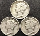 1940-D 1944-D 1945-D MERCURY SILVER DIME LOT 3 pc