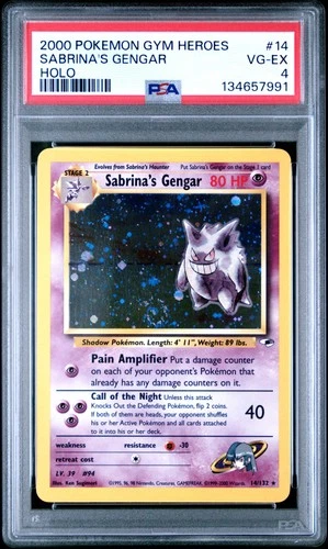 2000 POKEMON GYM HEROES HOLO #14 SABRINA'S GENGAR PSA 4