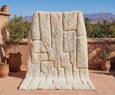 Ivory Textured Wool Rug   Handmade Shag  Moroccan Minimal Contemporary Carpet.