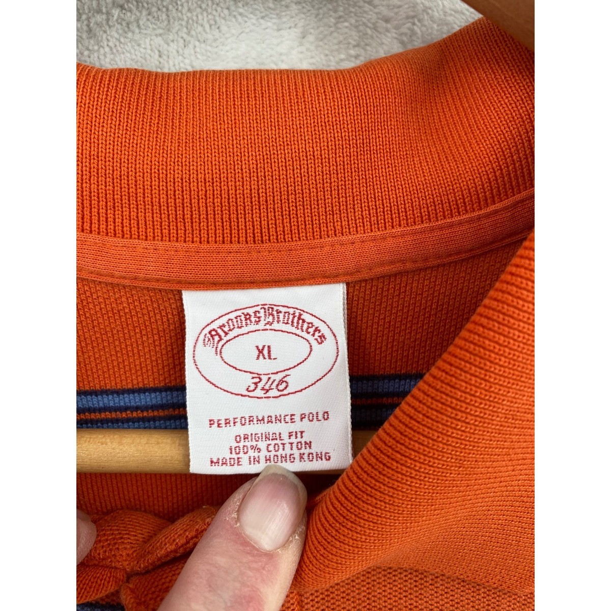 Brooks Brothers Polo Shirt Mens XL Orange Striped Long Sleeve 346