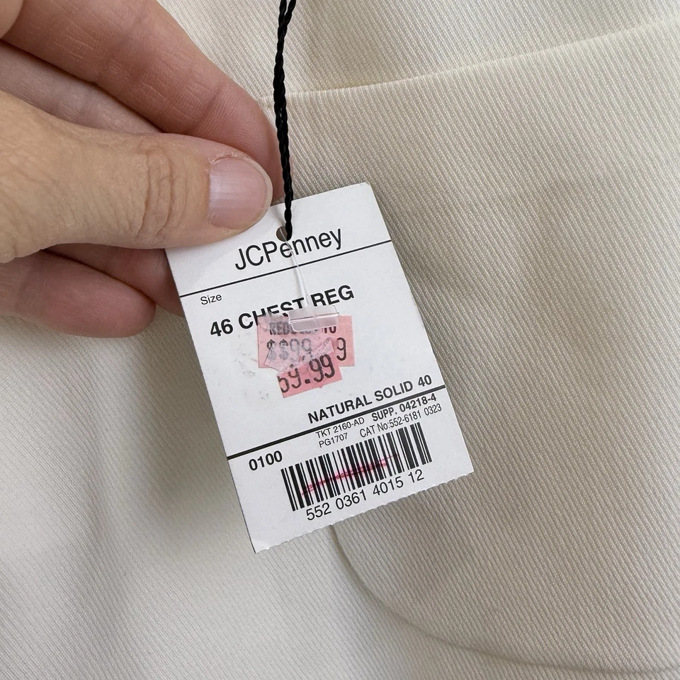 VTG NEW Options Stafford IVORY Blazer Men 46R JCPenney Solid Patch Pockets - Image 4 of 4