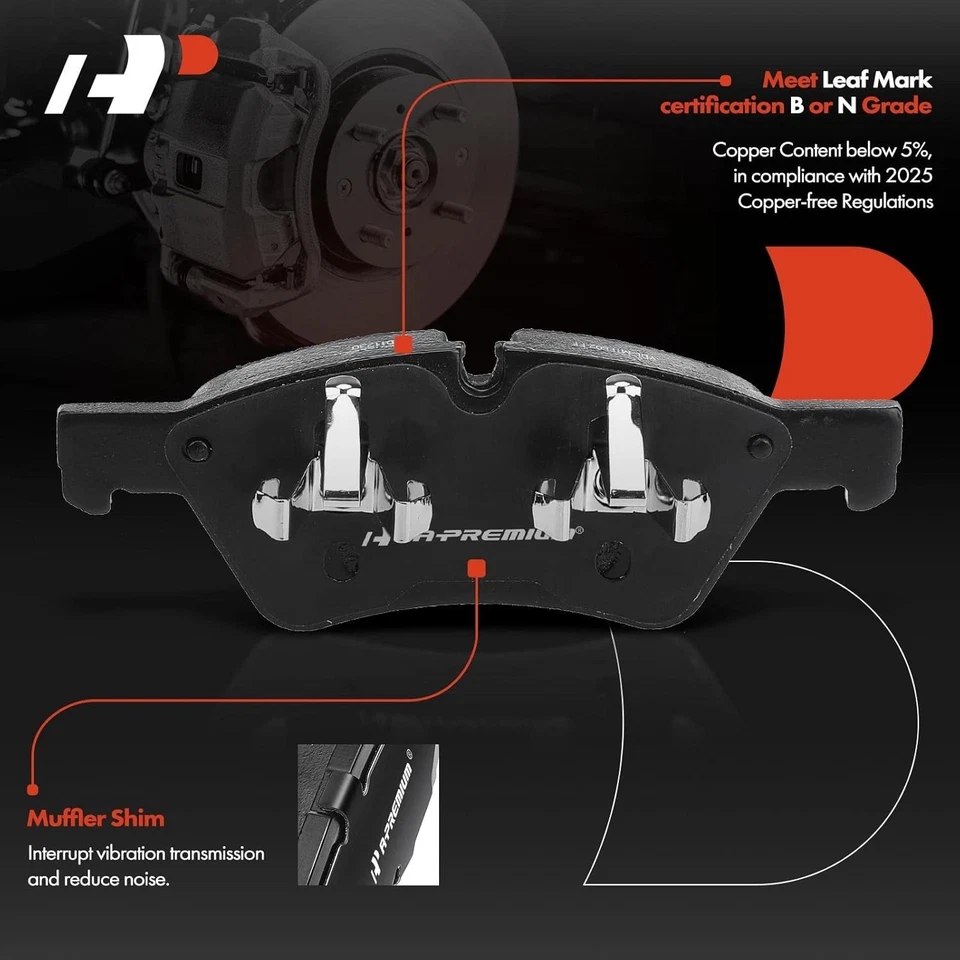 Front & Rear Ceramic Disc Brake Pads Set Compatible with Select Mercedes-Benz - Image 4 of 4