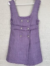 NWT Zara purple tweed square neck double-breasted mini dress rhinestone butt.SZS
