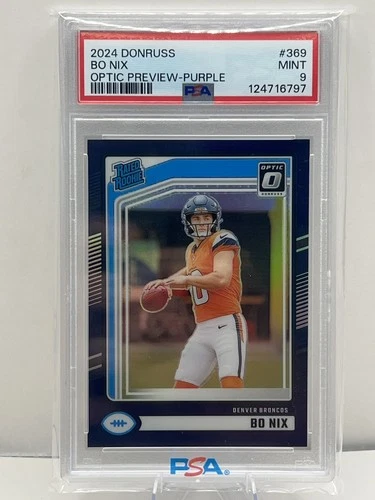 2024 Panini Donruss Bo Nix Purple Optic Preview #36/50 No. 369 PSA 9 (RC)