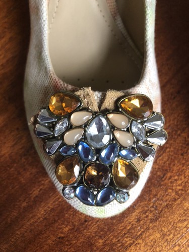 GEOX Respira Comfort Jeweled Rhinestones Fabric Floral Beige Pump It 40 Us 9.5 - Picture 3 of 7