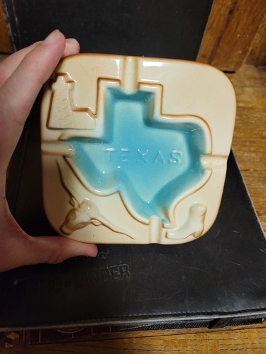Texas Ashtray Ceramic VTG Novelty Smoking Brown 4 Slot Western - Picture 3 of 8