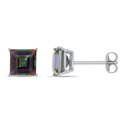 Amour 10k White Gold Princess-Cut Exotic Green Topaz Stud Earrings