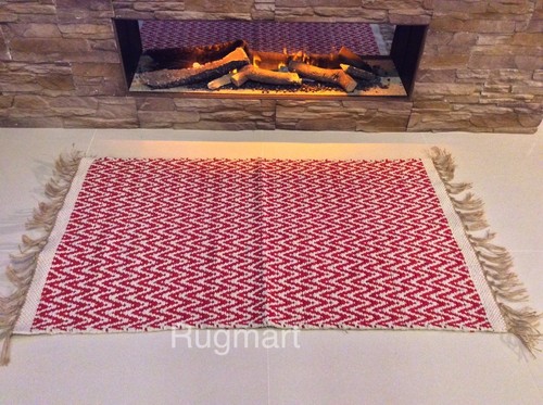 Red Geometric Handmade Natural Fibres Cotton Jute Washable Kilim Rugs 70x115cm - Picture 3 of 7