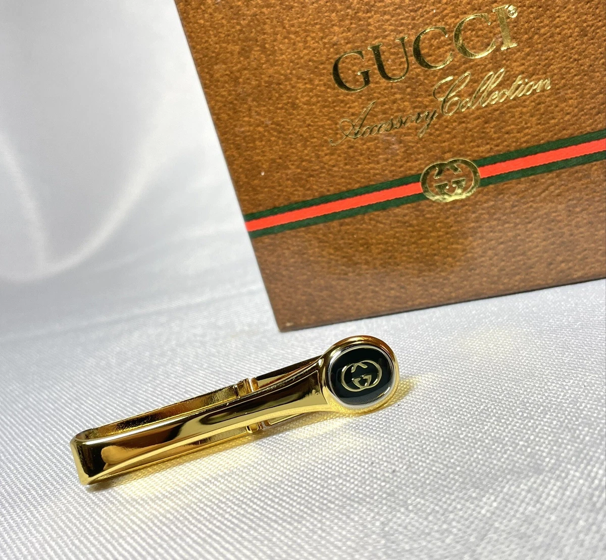 Auth Beautiful Gucci Interlocking GG Logo Tie Pin Tie Clip Tie Bar