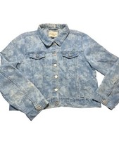 Ashley Vintage Charm Floral Design Denim Jean Jacket Cropped Size XL