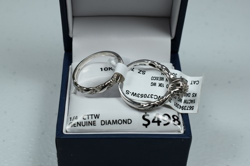 NEW 10k White Gold 1/4 CTTW Diamond Halo Ladies Bridal Wedding Set Ring Size 7 - Picture 6 of 8