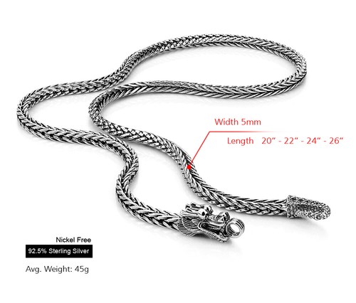 Genuine 925 Sterling Silver Curb Chain Link Dragon Necklace 5mm for Men & Women - Picture 3 of 12