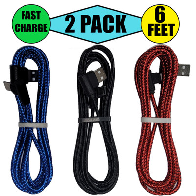 2 PACK Type USB C 6FT Fast Charge USB-A Cable 90 Degree Angle Quick Charger Nylo