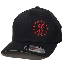 President Trump MAGA Red 45-47  Embroidered 2XL XXL FLEXFIT Black Cap Hat 6277