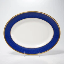 Coalport Athlone Blue White Gold Oval Serving Platter 11"w 14"l