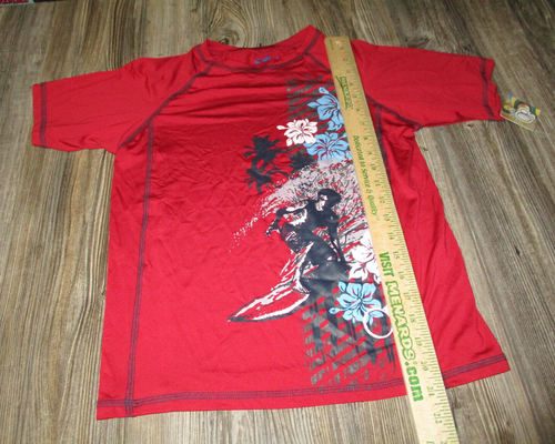 OP Red Swim Shirt Short Sleeve Top Boys Size 8 NWT Tropical Hawaiian Beach Surf - Picture 5 of 9