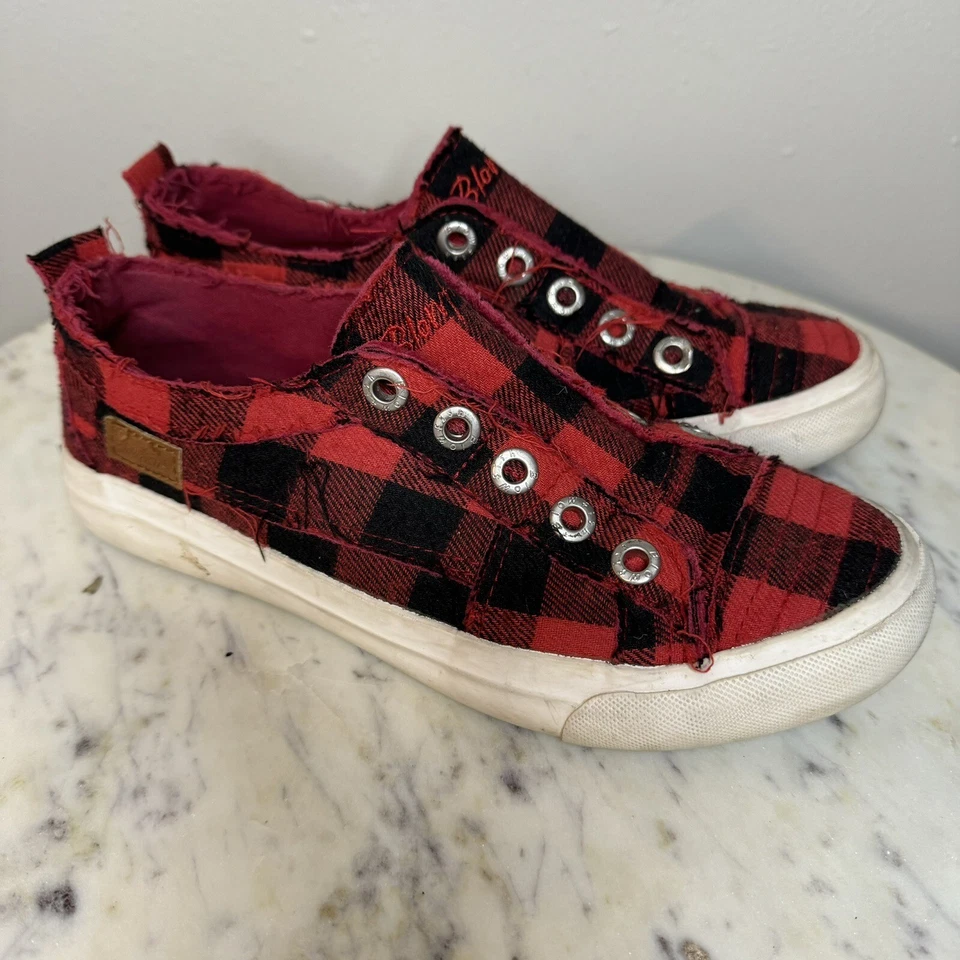 Blowfish Talla 7 Malibu Rojo y Negro Búfalo Cuadros Zapatillas Zapatos sin Cordones -K Foto 4 de 4